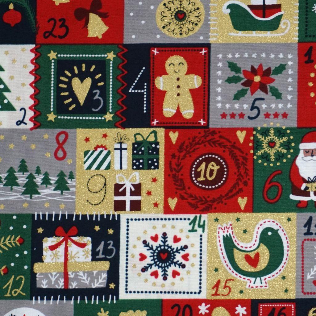 Baumwollstoff Motivdruck Weihnachtsmotive Adventskalender